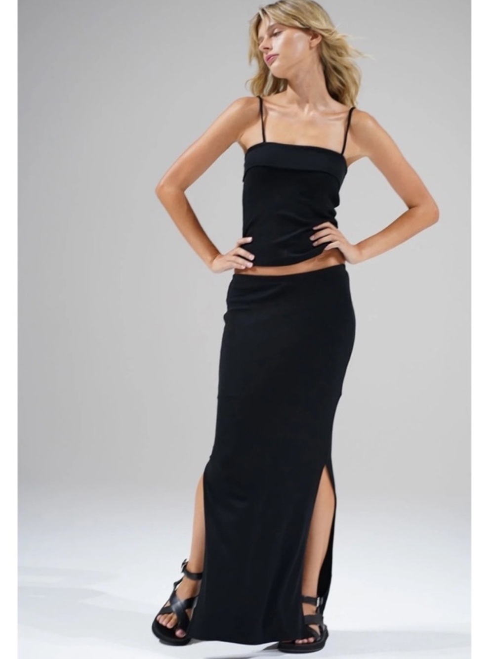 LNA Steph Ribbed Maxi Skirt in Black Medium